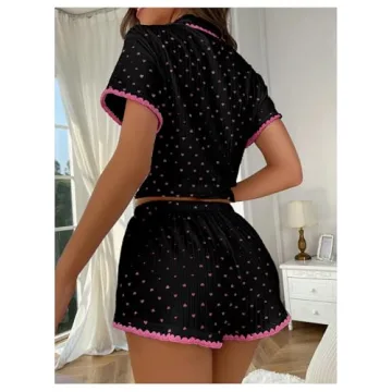 COZYEASE Women’s Silky Pajamas Set Heart Print 2-piece