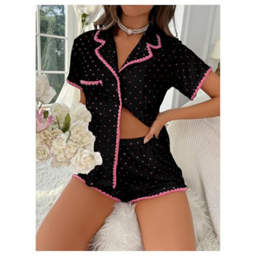 COZYEASE Women’s Silky Pajamas Set Heart Print 2-piece
