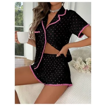 COZYEASE Women’s Silky Pajamas Set Heart Print 2-piece