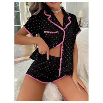 COZYEASE Women’s Silky Pajamas Set Heart Print 2-piece