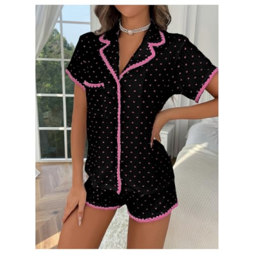 COZYEASE Women’s Silky Pajamas Set Heart Print 2-piece