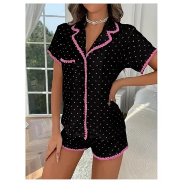 COZYEASE Women’s Silky Pajamas Set Heart Print 2-piece