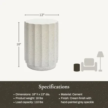 LuxenHome 18 Inch Cement Outdoor Side Table for Patio
