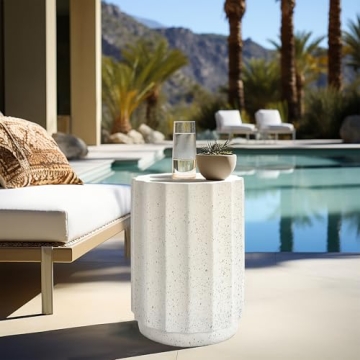 LuxenHome 18 Inch Cement Outdoor Side Table for Patio