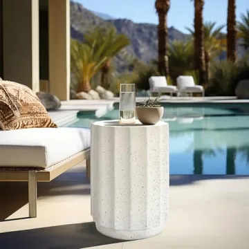 LuxenHome 18 Inch Cement Outdoor Side Table for Patio