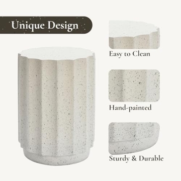 LuxenHome 18 Inch Cement Outdoor Side Table for Patio