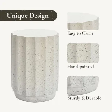 LuxenHome 18 Inch Cement Outdoor Side Table for Patio