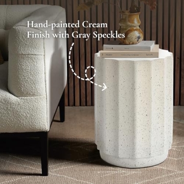 LuxenHome 18 Inch Cement Outdoor Side Table for Patio