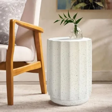 LuxenHome 18 Inch Cement Outdoor Side Table for Patio