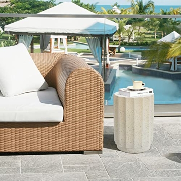 LuxenHome 18 Inch Cement Outdoor Side Table for Patio