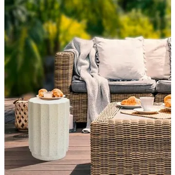 LuxenHome 18 Inch Cement Outdoor Side Table for Patio