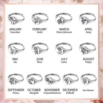 ChicSilver November Birth Flower Ring 925 Sterling Silver Handmade Chrysanthemum Signet Ring Adjustable Dainty Engraved Floral Statement Ring Personalized Jewelry Birthday Gift for Women