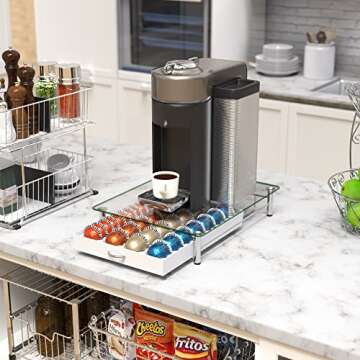 DecoBrothers Crystal Tempered Glass Vertuo Pod Holder Drawer, 28 Large or 56 Small Nespresso Capsule...