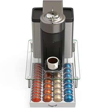 DecoBrothers Crystal Tempered Glass Vertuo Pod Holder Drawer, 28 Large or 56 Small Nespresso Capsule Organizer, White