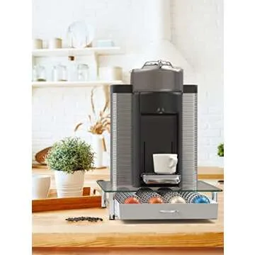 DecoBrothers Crystal Tempered Glass Vertuo Pod Holder Drawer, 28 Large or 56 Small Nespresso Capsule Organizer, White