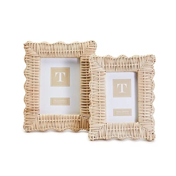 Two's Company Wicker Weave Handmade Photo Frame, Rattan Made Picture Frames for Wall Decor, Tabletop...