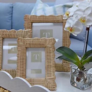 Two's Company Wicker Weave Handmade Photo Frame, Rattan Made Picture Frames for Wall Decor, Tabletop Photo Display, Decorative Frames for Home Decorations - Set of 2