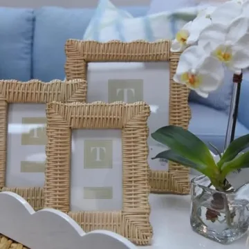 Two's Company Wicker Weave Handmade Photo Frame, Rattan Made Picture Frames for Wall Decor, Tabletop Photo Display, Decorative Frames for Home Decorations - Set of 2