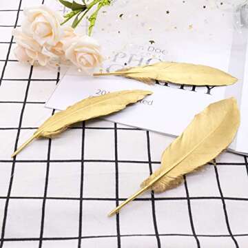 HaiMay 80 Pieces Gold Feathers for Crafts & Weddings