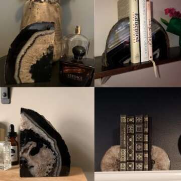 JIC Gem Black Agate Bookends - Elegant Home Decor