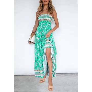 ZESICA Summer Bohemian Floral Maxi Dress in Aqua