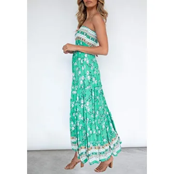 ZESICA Summer Bohemian Floral Maxi Dress in Aqua