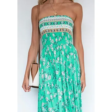 ZESICA Summer Bohemian Floral Maxi Dress in Aqua