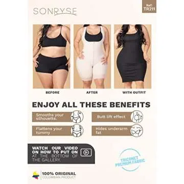Sonryse TR211BF Colombian Butt Lifter Shapewear for Women Fajas Stage 1 Colombianas Post Surgery Reductoras y Moldeadoras para Mujer Black 4XL