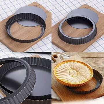 2 Pack 9 Inches Non-Stick Tart Pan with Removable Loose Bottom, Tart Pie Pan, Round Tart Quiche Pan