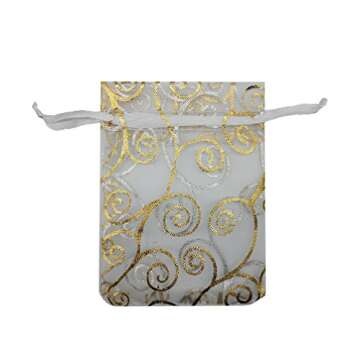 Ankirol 100pcs Sheer Organza Favor Bags For Wedding Baby Shower Rattan Print Gift Bags Samples Displ...