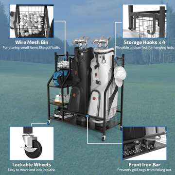 PLKOW Golf Bag Storage Garage Organizer, Extra Large Size Golf Bag Storage Stand and Golf Equipment Rack for Garage,Shed, Basement