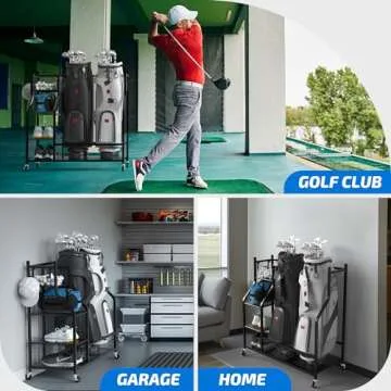 PLKOW Golf Bag Storage Garage Organizer, Extra Large Size Golf Bag Storage Stand and Golf Equipment Rack for Garage,Shed, Basement