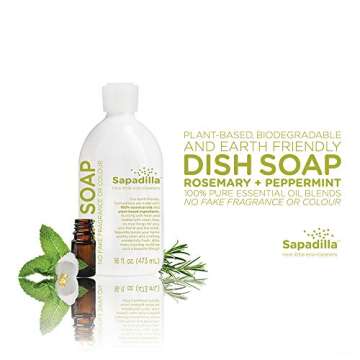 Sapadilla Rosemary + Peppermint Dish Soap, Hand Soap & Countertop Cleanser, Variety Pack 16 Ounces