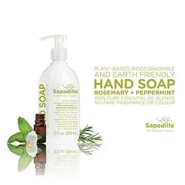 Sapadilla Rosemary + Peppermint Dish Soap, Hand Soap & Countertop Cleanser, Variety Pack 16 Ounces