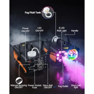 Maraiss 600W Fog Machine with Disco Ball & 13 Color Effects