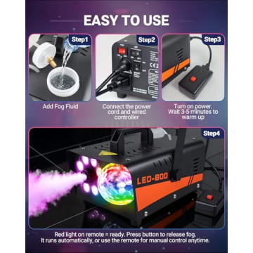 Maraiss 600W Fog Machine with Disco Ball & 13 Color Effects