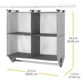 Whitmor 4 Section Fabric Closet Organizer Shelving with Built In Chrome Garment Rod