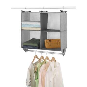 Whitmor 4 Section Fabric Closet Organizer Shelving with Built In Chrome Garment Rod