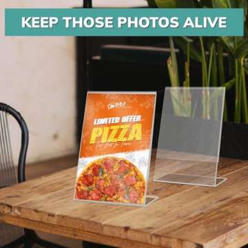 pbf 4x6 Acrylic Sign Holder | 4 x 6 Vertical Stand Up Slanted Sign Holder | Acrylic Stands for Display | Clear Picture Frame, Menu Table Top Stand, Plastic Flyer Holder (6-Pack)