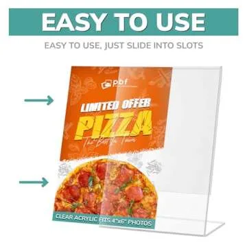 pbf 4x6 Acrylic Sign Holder | 4 x 6 Vertical Stand Up Slanted Sign Holder | Acrylic Stands for Display | Clear Picture Frame, Menu Table Top Stand, Plastic Flyer Holder (6-Pack)