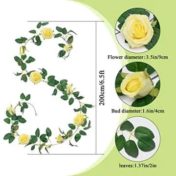 U'Artlines 3 Pack Artificial Yellow Rose Vines Floral Garlands Total 19.5 Ft Fake Vine Silk Flower G...