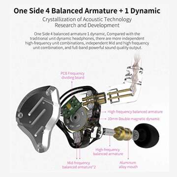 KZ ZS10 Pro in ear Monitors Wired Headphones, 1DD 4BA Metal iem, High Fidelity Gaming Earbuds with 2...