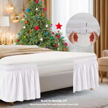Biscaynebay Wrap Around Bed Skirts for King & Cal King Beds with Long Drop of 18", White Adjustable Elastic Dust Ruffles Easy Fit Wrinkle Resistant Silky Luxurious Fabric Machine Washable