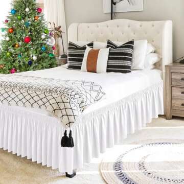 Biscaynebay Wrap Around Bed Skirts for King & Cal King Beds with Long Drop of 18", White Adjustable Elastic Dust Ruffles Easy Fit Wrinkle Resistant Silky Luxurious Fabric Machine Washable