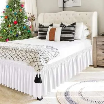 Biscaynebay Wrap Around Bed Skirts for King & Cal King Beds with Long Drop of 18", White Adjustable Elastic Dust Ruffles Easy Fit Wrinkle Resistant Silky Luxurious Fabric Machine Washable