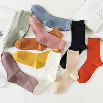 TeenFighter 10 Pairs of Comfortable Casual Cotton Socks for Women, Crew Size, Solid Color Stretch So...