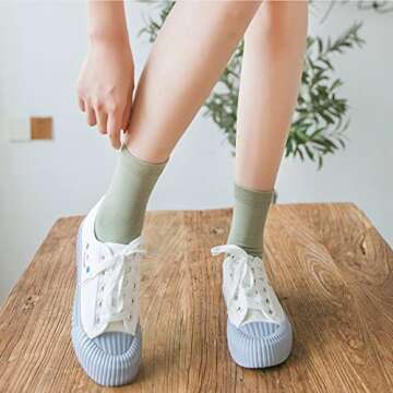 TeenFighter 10 Pairs of Comfortable Casual Cotton Socks for Women, Crew Size, Solid Color Stretch Socks for Girls
