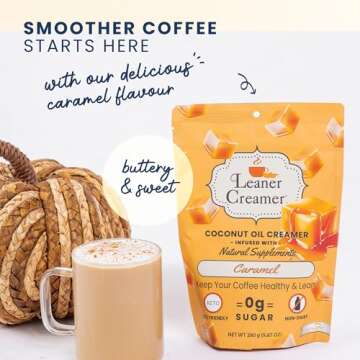 Leaner Creamer Natural Powdered Coconut Creamer for Coffee - Coconut Oil Non-Dairy Creamer to Naturally Cream & Sweeten Coffee for Smoothies, Keto, Gluten-Free, Sugar-Free - Caramel - 280g