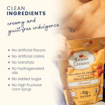 Leaner Creamer Natural Powdered Coconut Creamer for Coffee - Coconut Oil Non-Dairy Creamer to Naturally Cream & Sweeten Coffee for Smoothies, Keto, Gluten-Free, Sugar-Free - Caramel - 280g