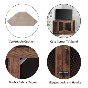 unipaws Furniture Style Corner Dog Crate for Medium Large Dogs, Indoor Aesthetic Puppy Kennel TV Stand, Modern Decorative Wood Pet House Dog Cage, Pretty Cute End Side Table Nightstand, Walnut